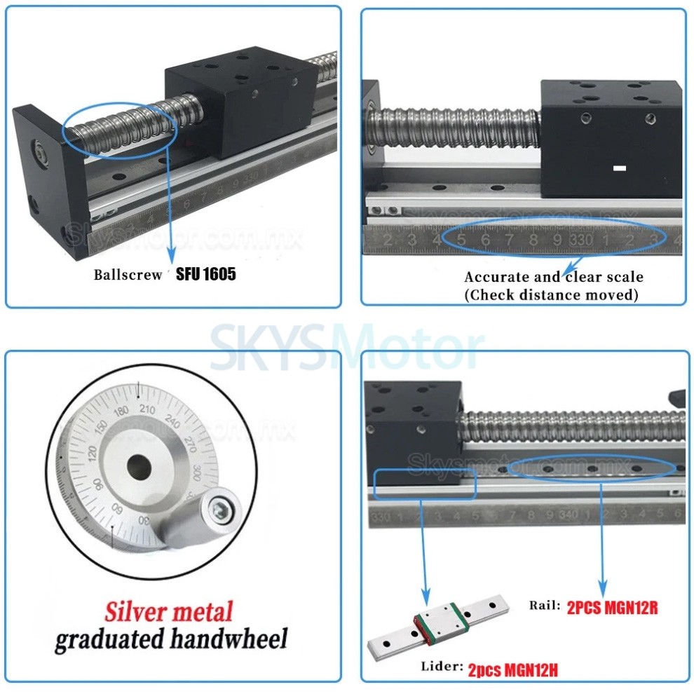 Etapa lineal manual SXG5080 con guías dobles y husillo de bolas y volante Etapa lineal manual SXG5080 con guías dobles y husillo de bolas y volante