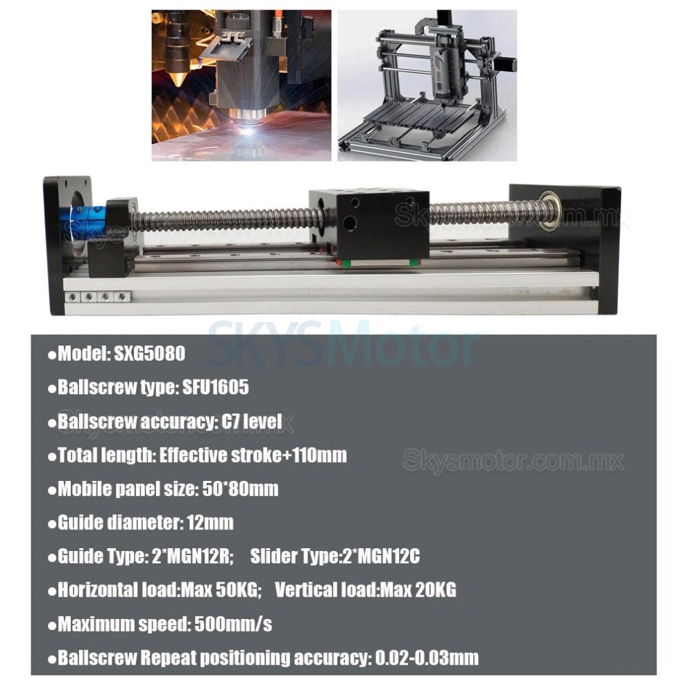 Etapa lineal manual SXG5080 con guías dobles y husillo de bolas y volante Etapa lineal manual SXG5080 con guías dobles y husillo de bolas y volante