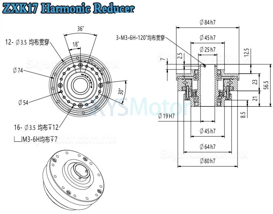 Reductor arm&oacute;nica tipo hueco serie ZXK relaci&oacute;n 30:1/50:1/80:1/100:1/120:1/160:1,huelgo 30 arc-sec