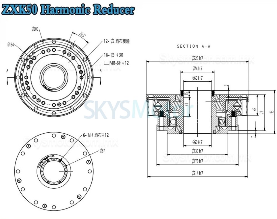 Reductor arm&oacute;nica tipo hueco serie ZXK relaci&oacute;n 30:1/50:1/80:1/100:1/120:1/160:1,huelgo 30 arc-sec